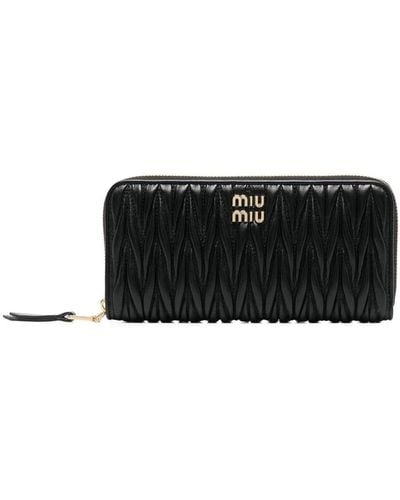 Miu Miu Logo-plaque Quilted Leather Wallet - Black