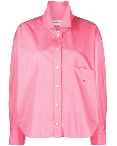 Victoria Beckham Logo-embroidered Organic Cotton Shirt - Pink