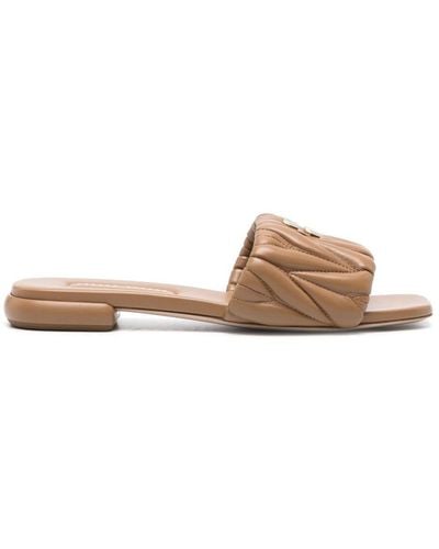 Miu Miu Matelassé Nappa Leather Slides - Brown