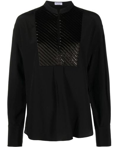 Brunello Cucinelli Sequin-embellished Long-sleeved Blouse - Black