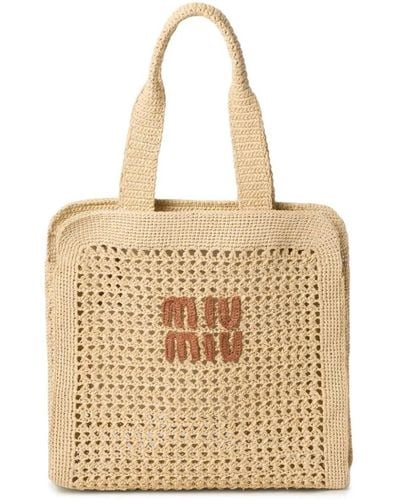 Miu Miu Logo-Patch Crochet Bag - Natural