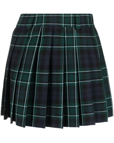 Miu Miu Plaid-pattern Pleated Mini Skirt - Green