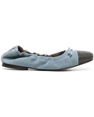 Brunello Cucinelli Monili-detail Suede Ballerina Shoes - Blue