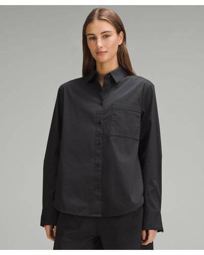 lululemon Relaxed-fit Cotton-blend Poplin Button-down Shirt - Gray