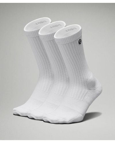 lululemon Daily Stride Ribbed Comfort Crew Socks 3 Pack - Colour White - Size L - Metallic