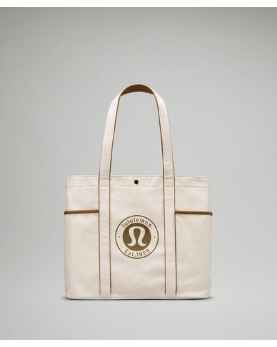 lululemon Daily Multi-pocket Canvas Tote Bag 20l Logo - Colour White Brown - Natural