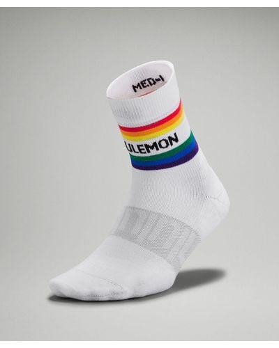 lululemon Daily Stride Mid-crew Socks Stripe Wordmark - Color White - Size L - Gray