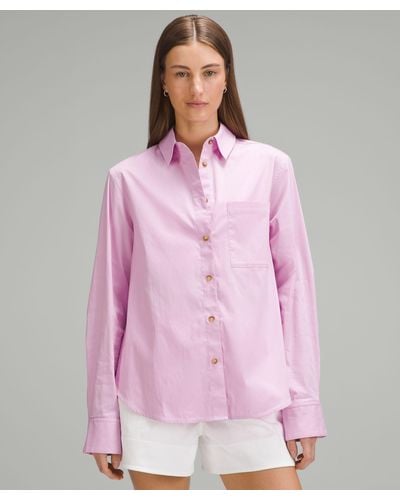 lululemon Relaxed-fit Cotton-blend Poplin Button-down Shirt - Pink
