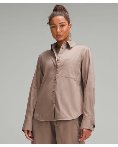 lululemon Relaxed-fit Cotton-blend Poplin Button-down Shirt - Brown