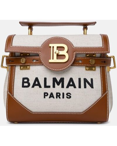 Balmain 'b-buzz 23' Brown Leather And Fabric Bag - Natural