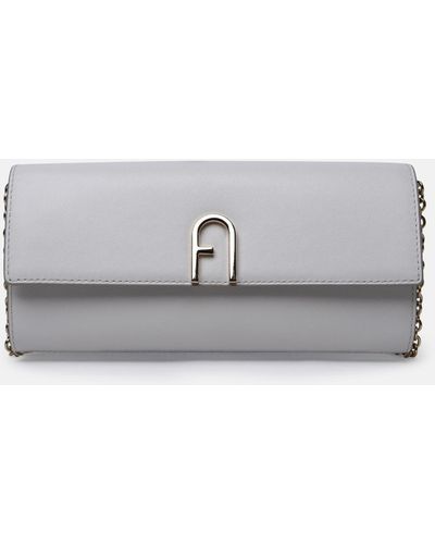 Furla 'flow' Mini White Leather Crossbody Bag - Gray