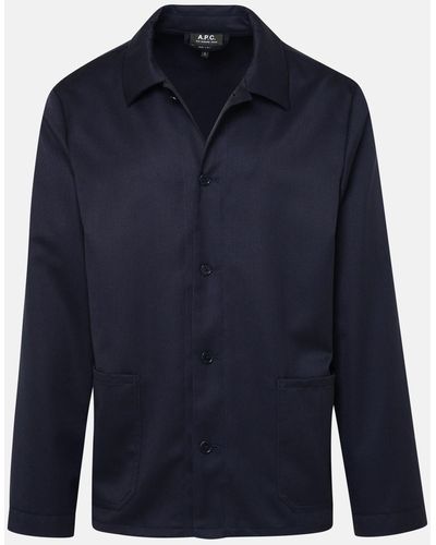 A.P.C. Kerlouan Black Wool Shirt - Blue