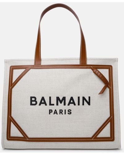 Balmain 'b-army 42' Brown Leather And Fabric Bag - Natural