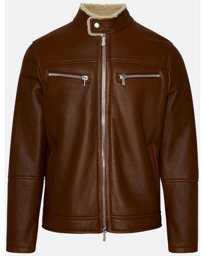 Eleventy Leather Sheepskin Coat - Brown
