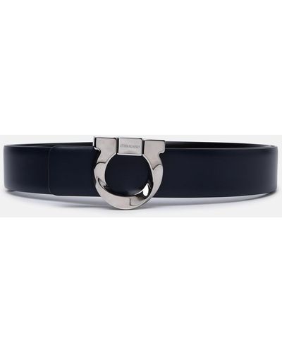 Ferragamo 'gancini' Midnight Leather Reversible Belt - Blue