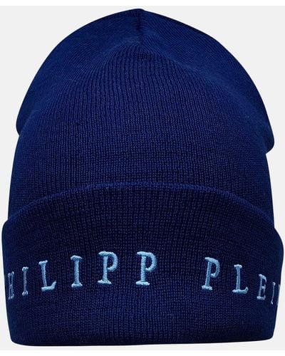 Philipp Plein Wool Blend Blue Beanie