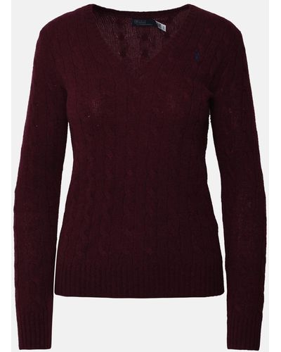 Polo Ralph Lauren Kimberly Sweater In Burgundy Cashmere Blend - Purple