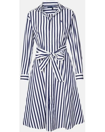 Polo Ralph Lauren Vy/white Day Brand-embroidered Cotton Midi Dress - Multicolor
