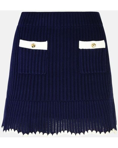 Self-Portrait 'crochet' Skirt In Cotton Blend - Blue