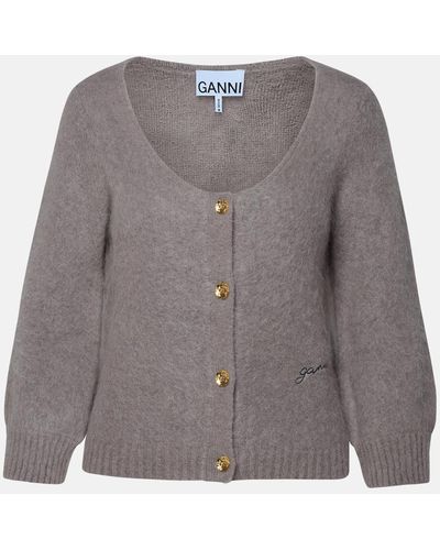 Ganni Virgin Wool Blend Cardigan - Gray