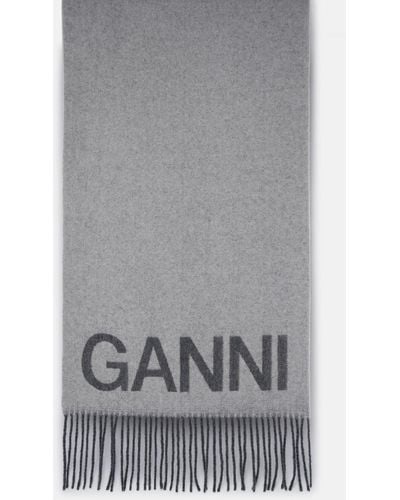 Ganni Reversible Wool Scarf - Gray