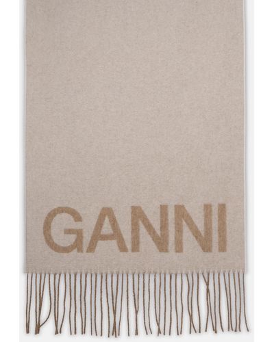 Ganni Beige Recycled Wool Scarf - Natural