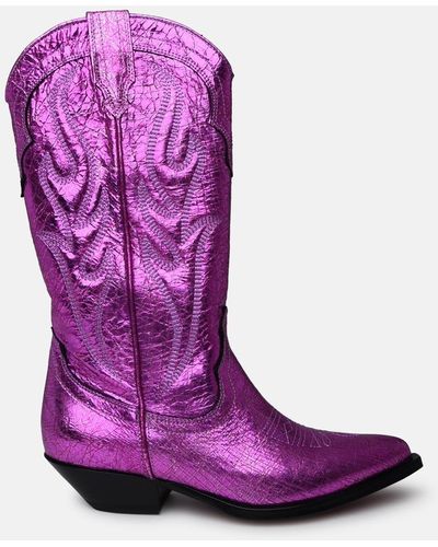 Sonora Boots Santa Fe Texans In Fuchsia Laminated Leather - Purple