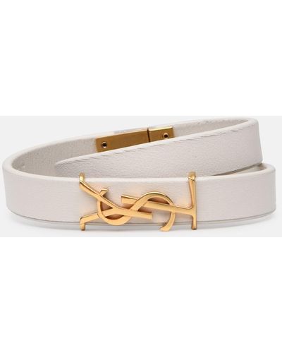 Saint Laurent Opyum Ivory Leather Bracelet - White