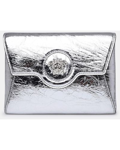 Versace La Medusa Clutch Bag In Laminated Leather - Gray
