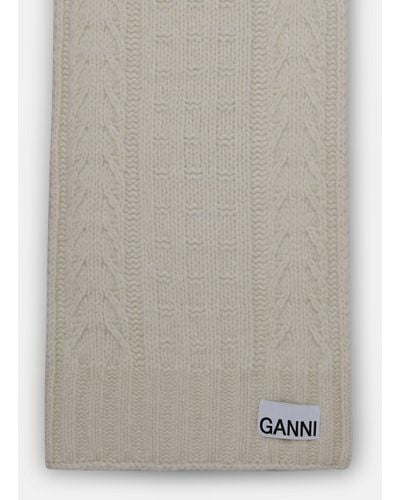Ganni Ivory Recycled Wool Blend Scarf - Gray