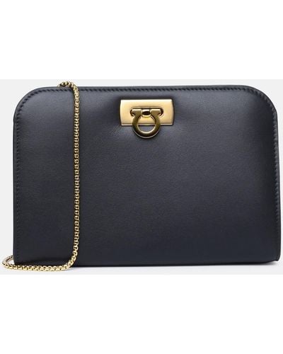 Ferragamo 'diana' Mini Clutch Bag In Calf Leather - Blue