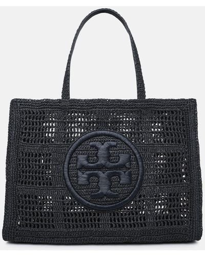Tory Burch 'ella' Large Shopping Bag In Raffia - Black