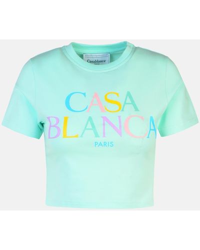 Casablanca Mint Cotton Crop T-shirt - Blue