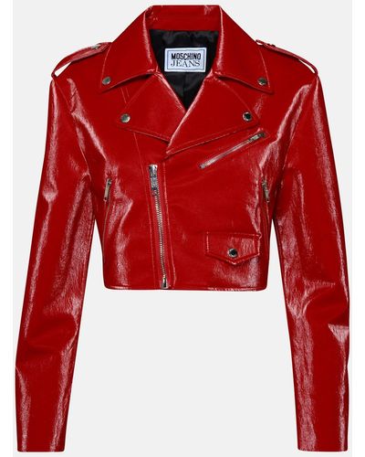 Moschino Jeans Cotton Blend Biker Jacket - Red