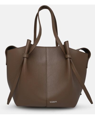 Yuzefi Mochi Square Bag In Beige Leather - Brown