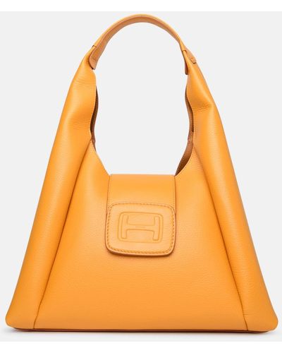 Hogan 'h-bag' Medium Hobo Bag In Leather - Orange