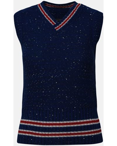 MSGM Wool Blend Varsity Sweater - Blue