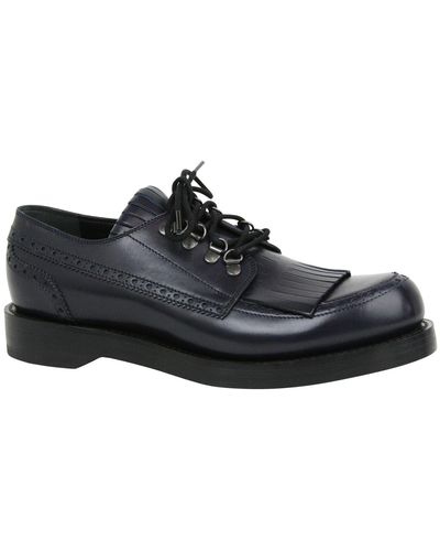 Gucci Fringed Brogue Lace-up Dark Leather Shoes 358271 4009 - Blue
