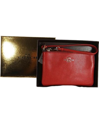 COACH Embossed Leather Small Zip Wristlet With Box - Red