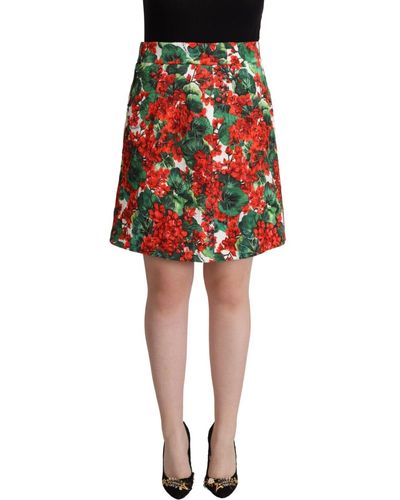 Dolce & Gabbana Geranium Print Cotton A-line Skirt - Black