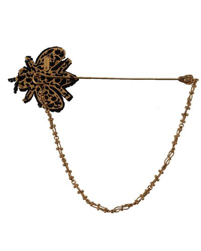 Dolce & Gabbana Gold Sterling Silver925 Leaf Embellished Lapel Pin Brooch