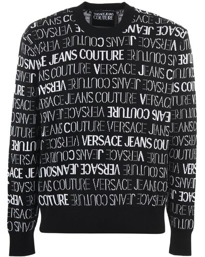 Versace Jeans Couture Jeans Black And White Cotton Logo Details Sweater