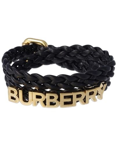 Burberry Bracelet en cuir tressé à logo - Noir