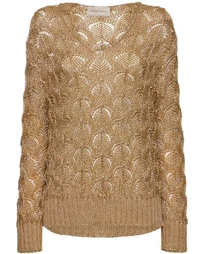 Alberta Ferretti Open Knit Lurex Sweater - Natural