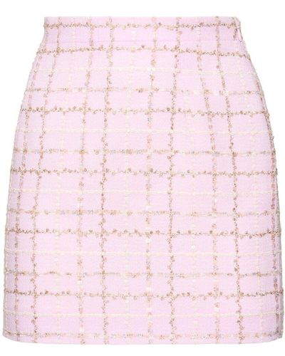 Alessandra Rich Sequined Checked Tweed Mini Skirt - Pink