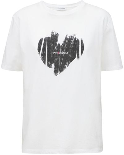 Saint Laurent T-shirt Aus Baumwoll-jersey Mit Print - Weiß