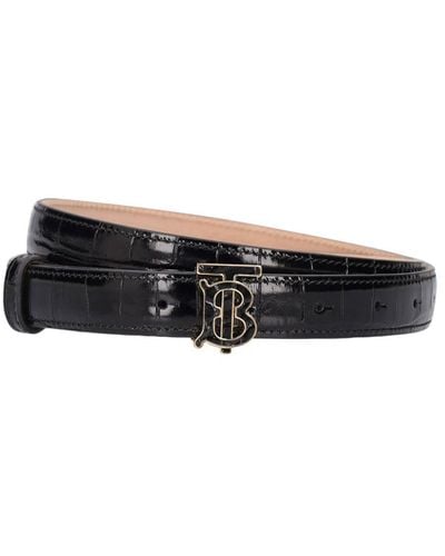 Burberry 20mm Croc Embossed Patent Leather Belt - Black