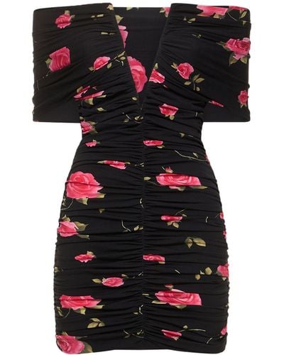 Magda Butrym Printed Jersey Off Shoulder Mini Dress - Black