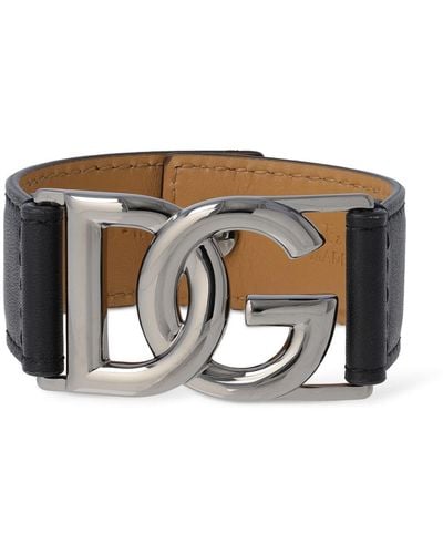 Dolce & Gabbana Bracelet en cuir à logo dg - Gris