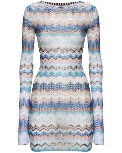 Missoni Chevron Crochet Lurex Mini Dress - Blue
